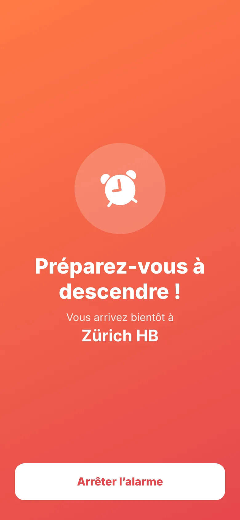 Écran d’alarme « Préparez-vous à descendre ! »