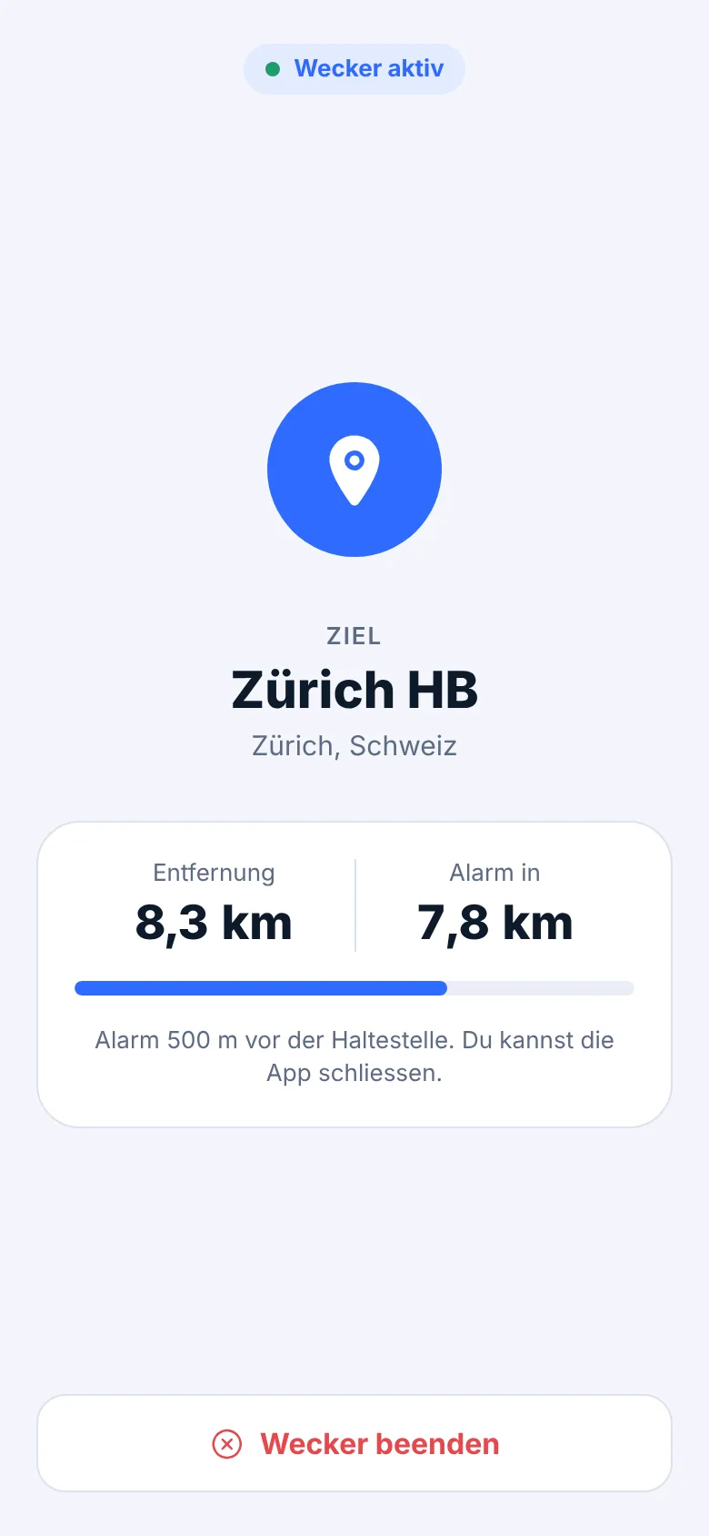 Laufende Fahrt mit Entfernung zum Ziel