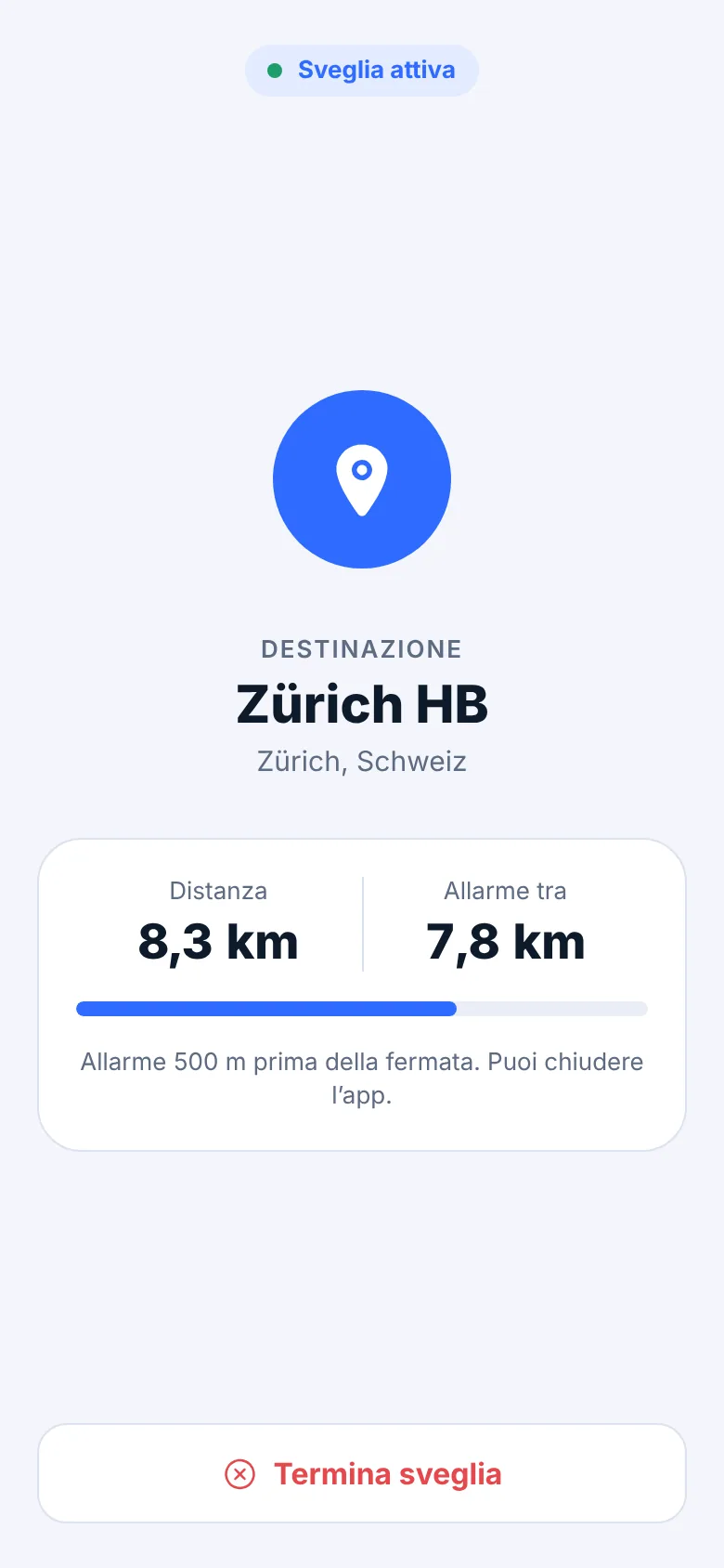 Viaggio in corso con la distanza dalla destinazione